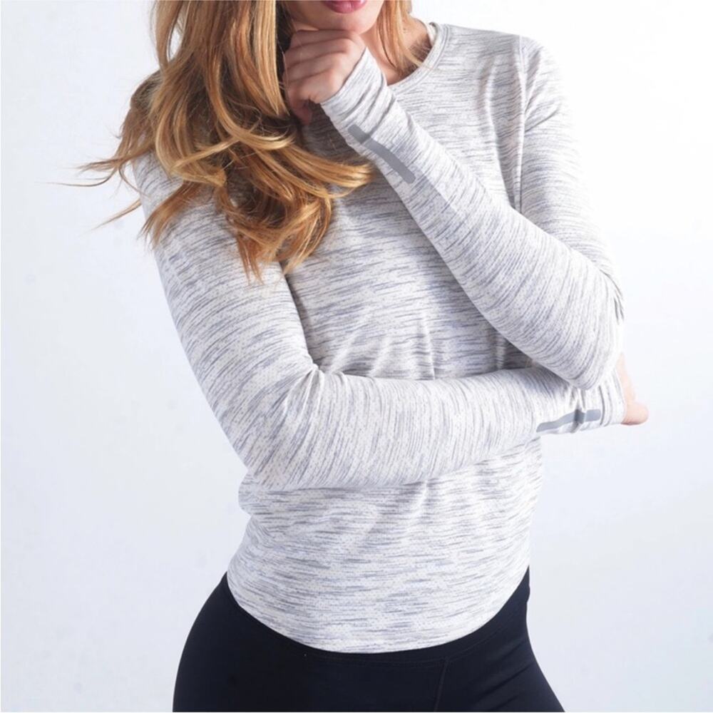 ZYIA Namaste Split Back Long Sleeve Activewear Shirt Gray White Large - Picture 2 of 8
